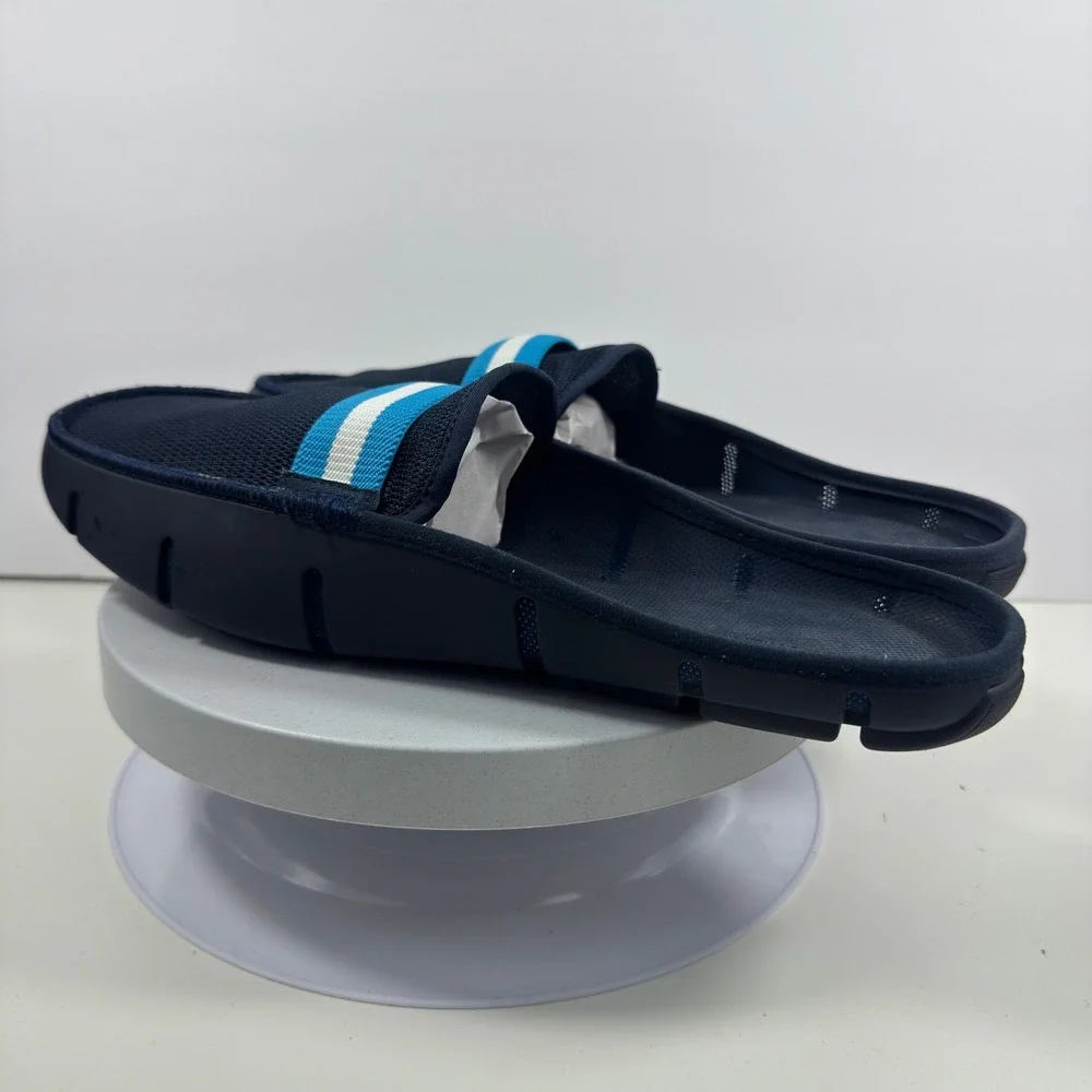 SWIMS Breeze Wave‎ Mule Mens Navy Blue Mesh Striped Slip On Backless Loafers